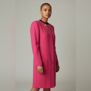 Vintage 1980s Depeche Mode Hot Pink Sheath Dress Gold Button Chain Front Size 10